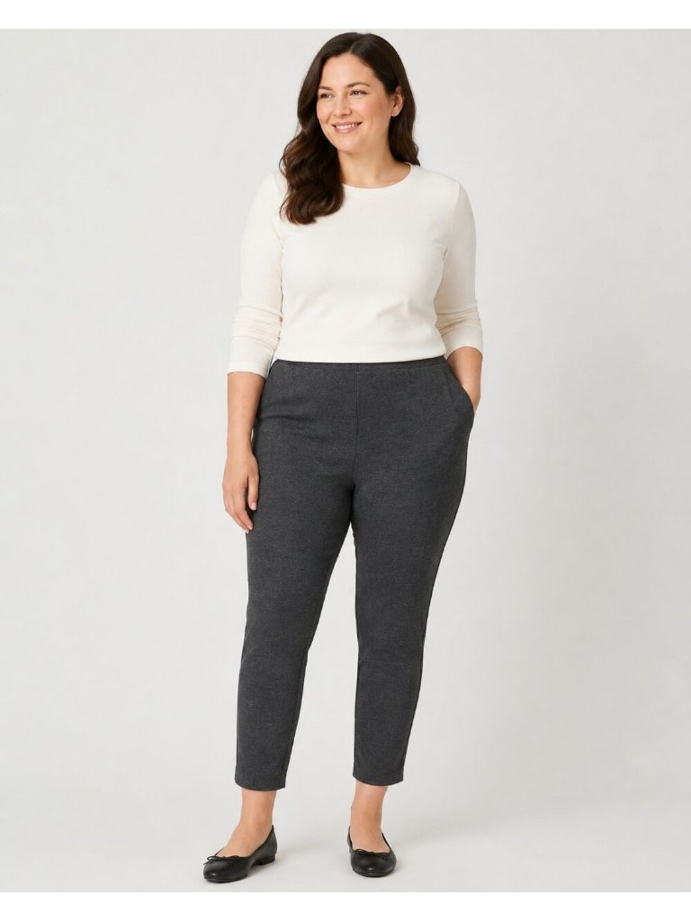 J Jill Womens Ponte Slim Leg Pant Pull On Plus Dark Gray Elastic Waist Petite PL